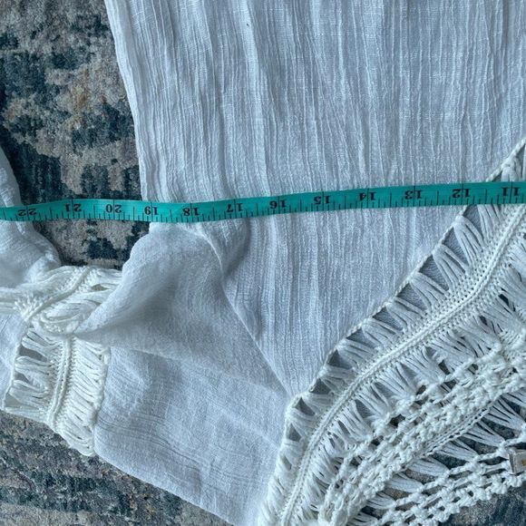 White boho crochet fringe tunic cover up top - Picture 6 of 7